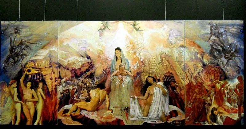 Зображення "Триптих "Мадонна у славі та спокута Магдалени" 2009" від Bogdan Burak, розмір: 180х410, матеріали:  Полотно. Олія, медіум: Живопис, місто: Київ, Прирічна 13 ,Студія вільної творчості, серія: Триптих, ціна: €20000
