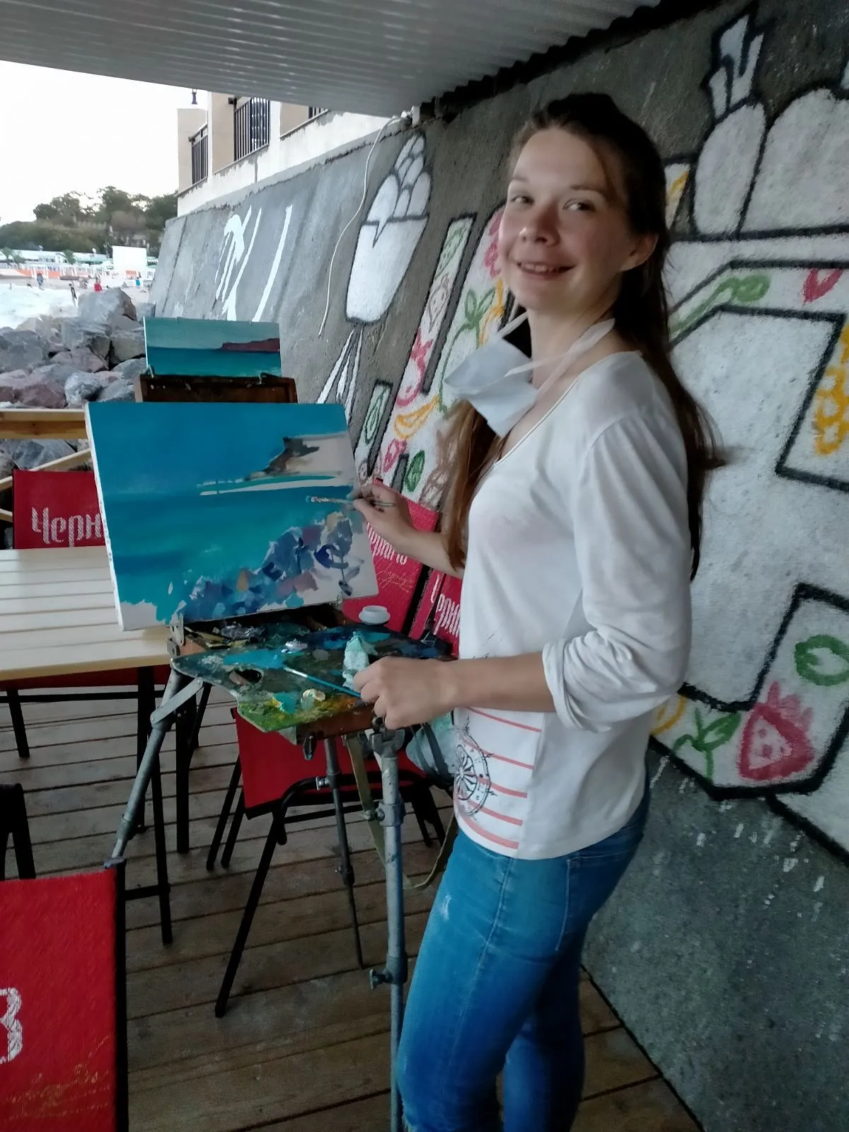 Зображення "Мирослава щаслива" від Bogdan Burak, медіум: Живопис, місто: Одеса, пляж Золотий берег, серія: Пленер